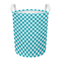 Teal And White Gingham Pattern Print Round Laundry Basket