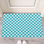 Teal And White Gingham Pattern Print Rubber Doormat
