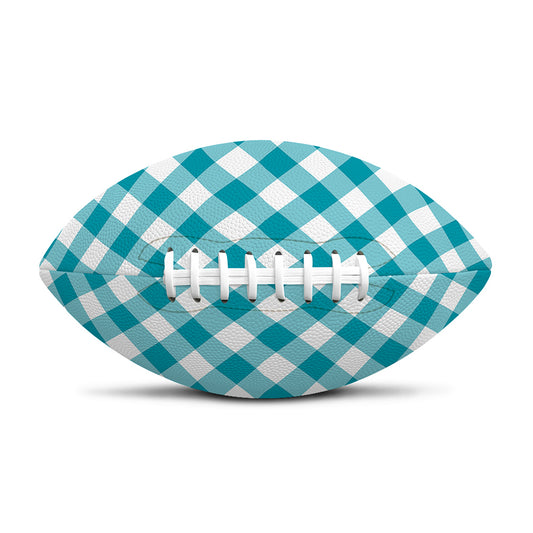 Teal And White Gingham Pattern Print Rugby Ball