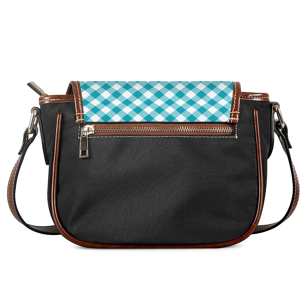 Teal And White Gingham Pattern Print Saddle Bag