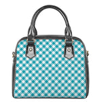 Teal And White Gingham Pattern Print Shoulder Handbag
