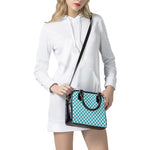 Teal And White Gingham Pattern Print Shoulder Handbag