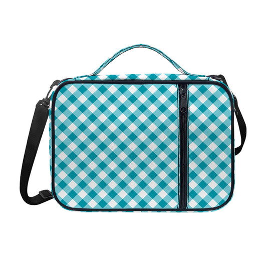 Teal And White Gingham Pattern Print Shoulder Strap Bible Bag