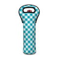 Teal And White Gingham Pattern Print Single Neoprene Wine Tote