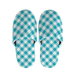 Teal And White Gingham Pattern Print Slippers
