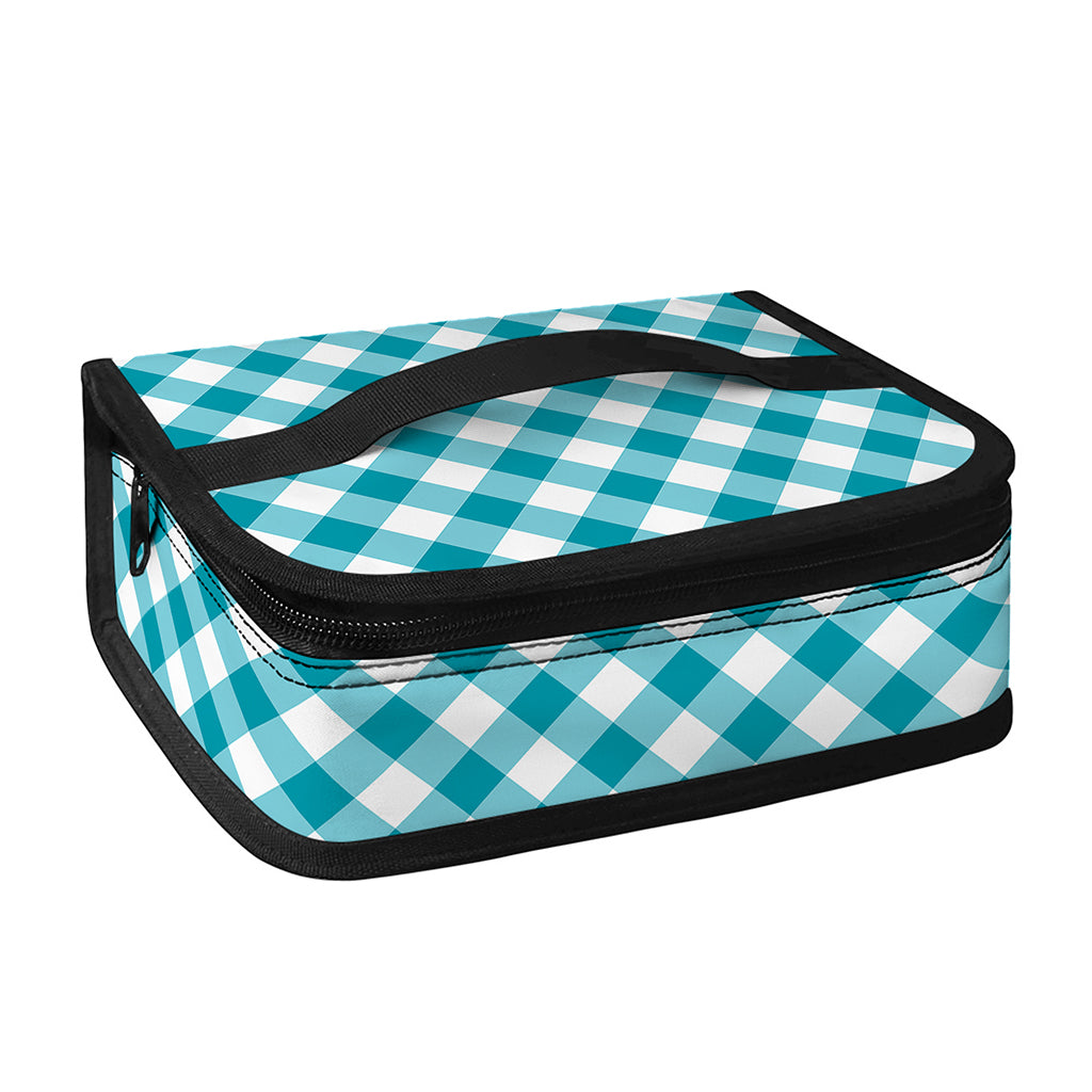 Teal And White Gingham Pattern Print Small Lunch Bag