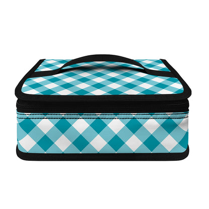 Teal And White Gingham Pattern Print Small Lunch Bag