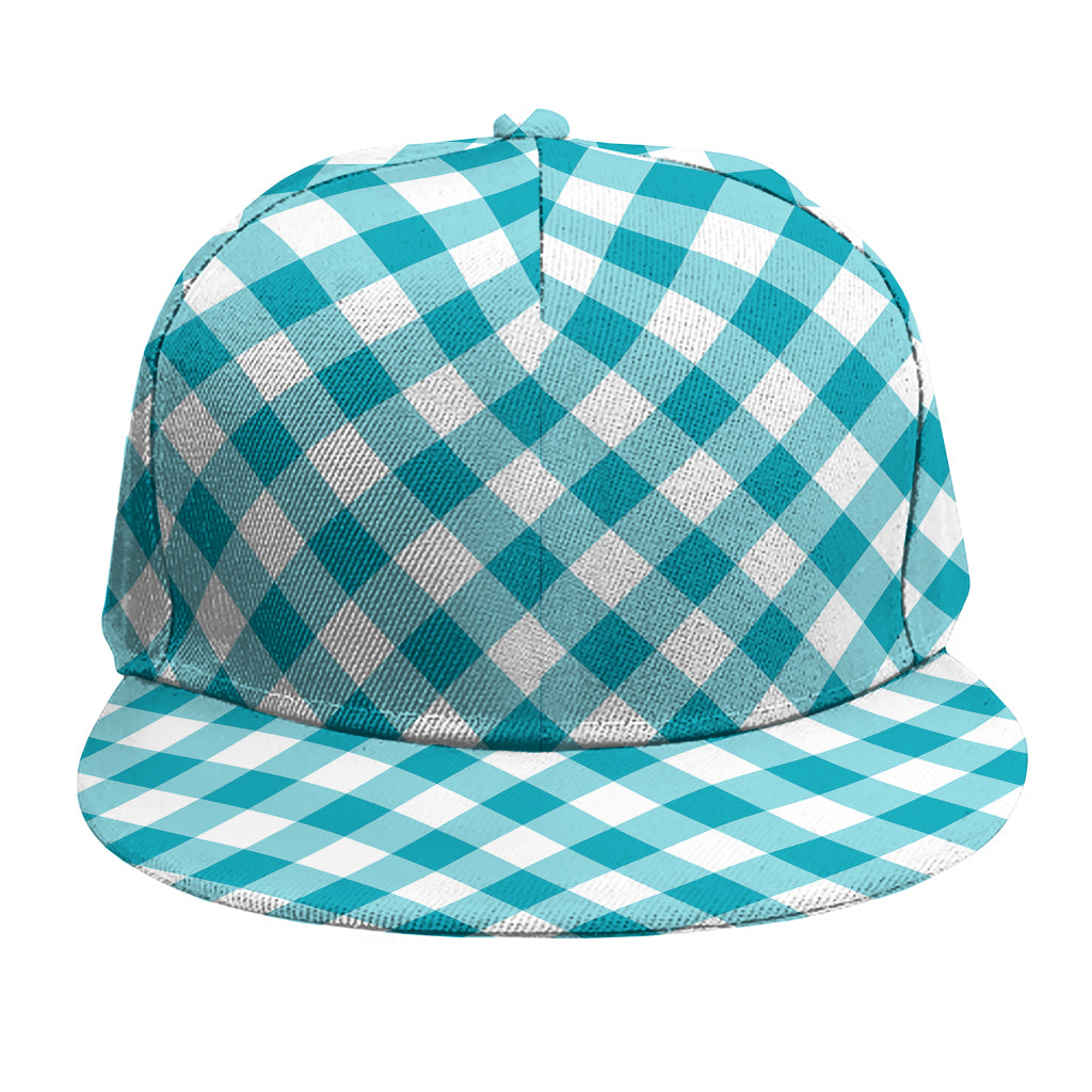Teal And White Gingham Pattern Print Snapback Cap