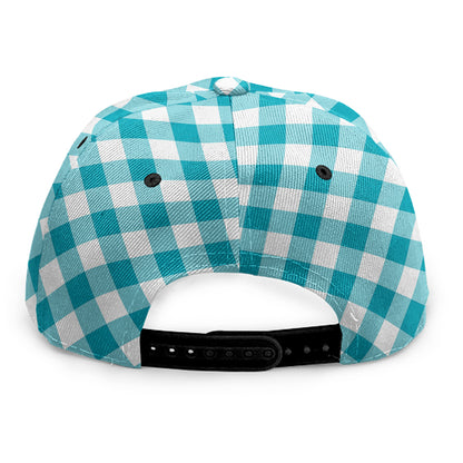 Teal And White Gingham Pattern Print Snapback Cap