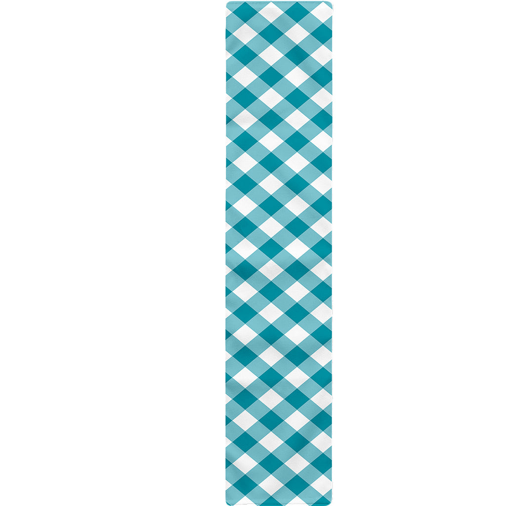 Teal And White Gingham Pattern Print Table Runner