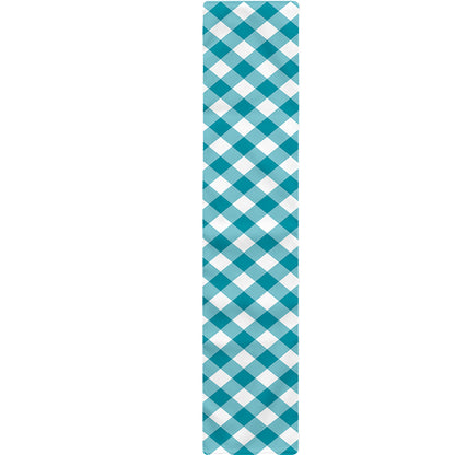 Teal And White Gingham Pattern Print Table Runner