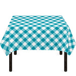 Teal And White Gingham Pattern Print Tablecloth