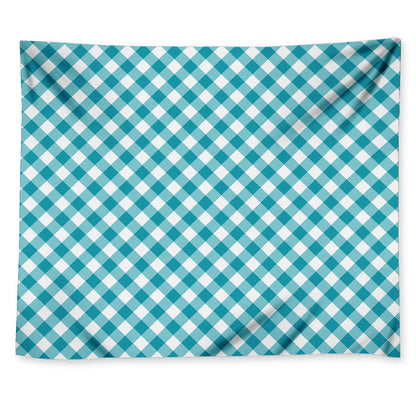 Teal And White Gingham Pattern Print Tapestry
