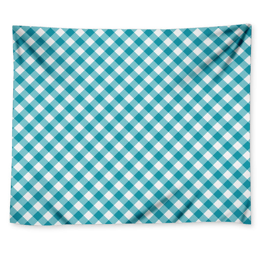 Teal And White Gingham Pattern Print Tapestry
