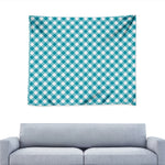 Teal And White Gingham Pattern Print Tapestry