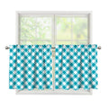 Teal And White Gingham Pattern Print Tier Curtains