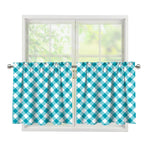 Teal And White Gingham Pattern Print Tier Curtains