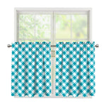 Teal And White Gingham Pattern Print Tier Curtains