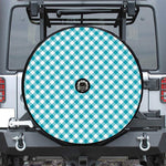 Teal And White Gingham Pattern Print Tire Cover With Camera Hole