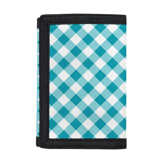 Teal And White Gingham Pattern Print Trifold Wallet