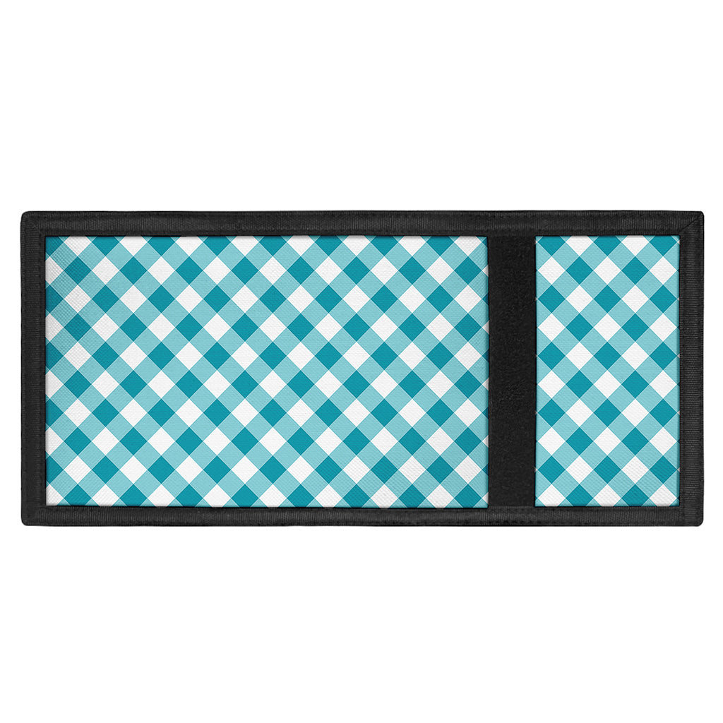Teal And White Gingham Pattern Print Trifold Wallet