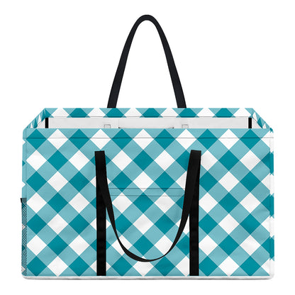 Teal And White Gingham Pattern Print Utility Tote Bag
