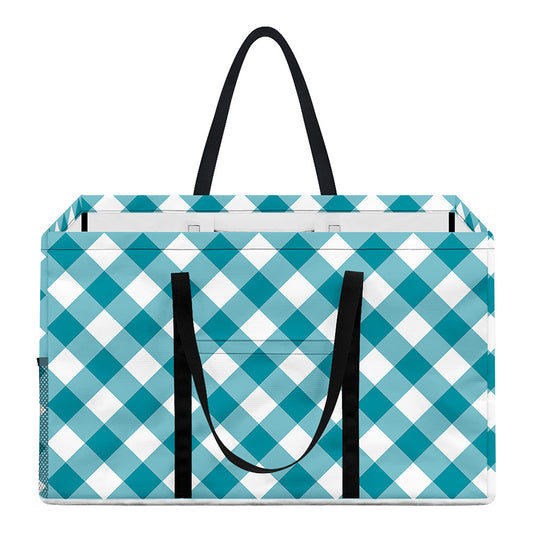 Teal And White Gingham Pattern Print Utility Tote Bag