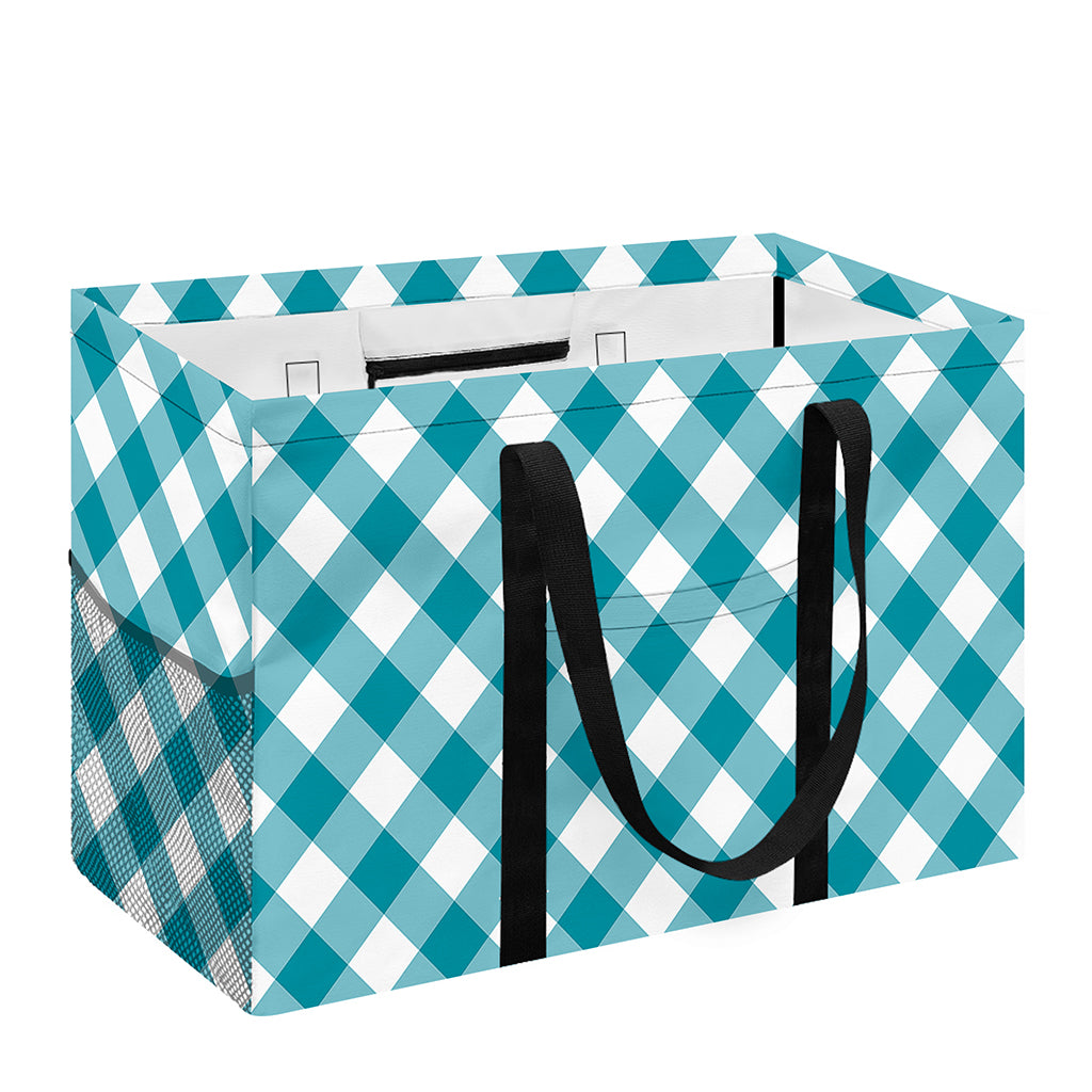 Teal And White Gingham Pattern Print Utility Tote Bag
