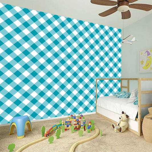 Teal And White Gingham Pattern Print Wall Sticker