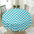 Teal And White Gingham Pattern Print Waterproof Round Tablecloth