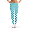 Teal And White Gingham Pattern Print Women's Leggings