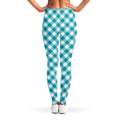 Teal And White Gingham Pattern Print Women's Leggings