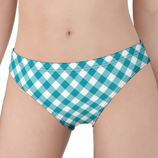 Teal And White Gingham Pattern Print Women's Panties