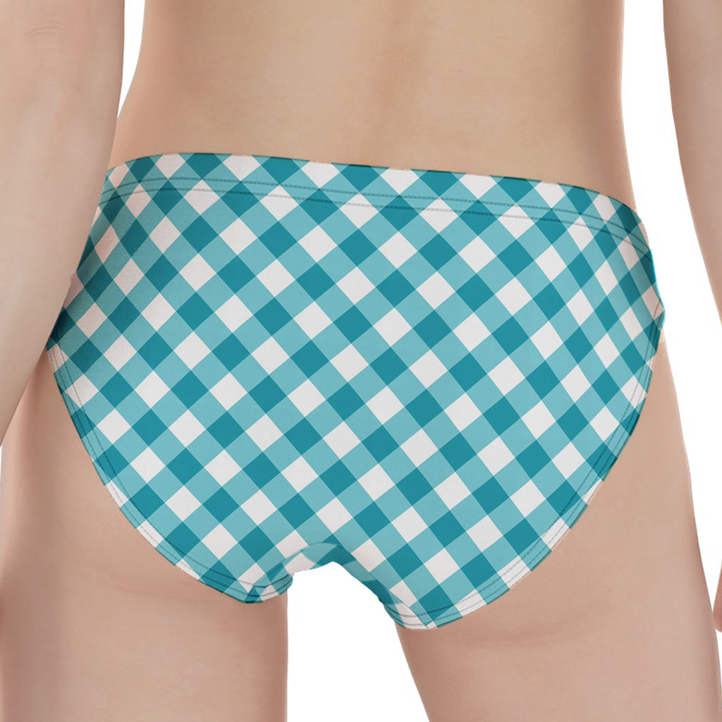 Teal And White Gingham Pattern Print Women's Panties