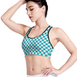 Teal And White Gingham Pattern Print Women's Sports Bra