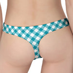 Teal And White Gingham Pattern Print Women's Thong