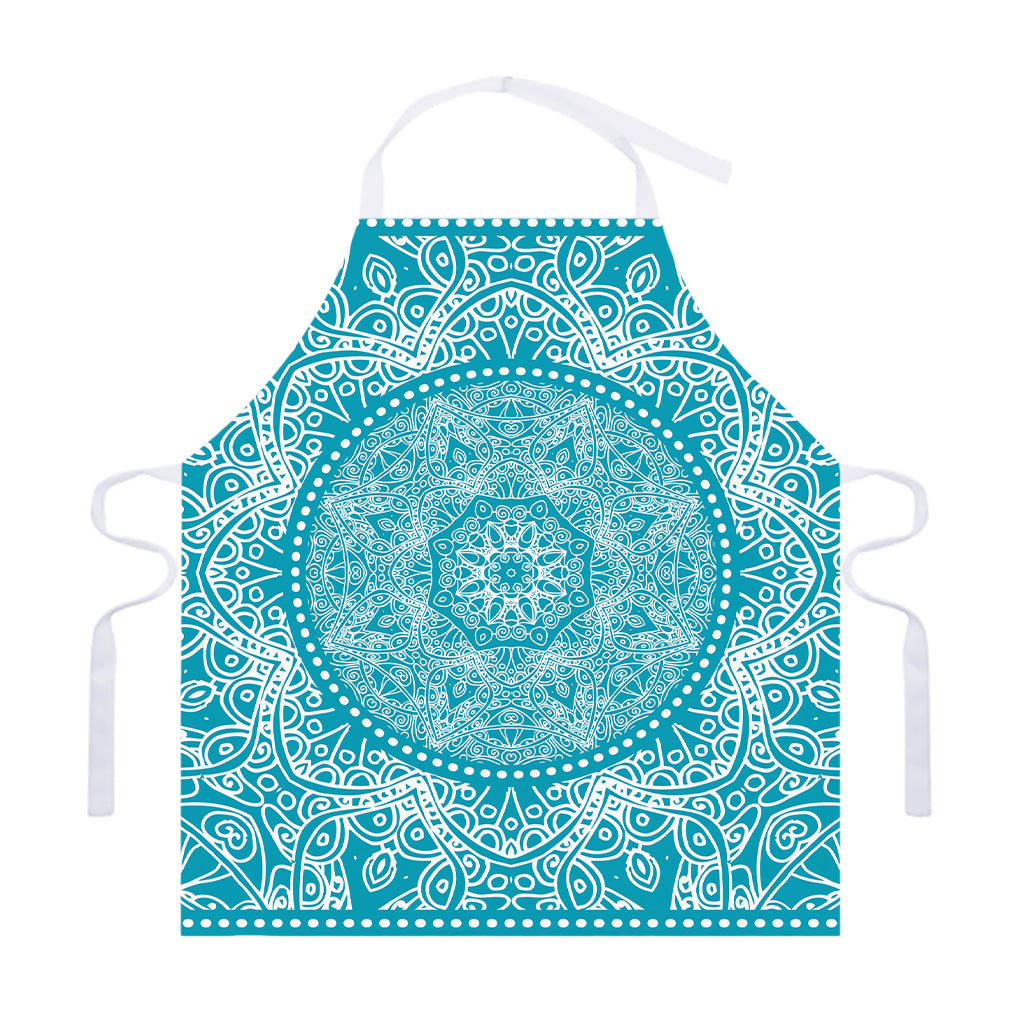 Teal And White Mandala Print Adjustable Apron