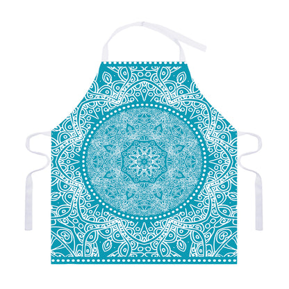 Teal And White Mandala Print Adjustable Apron