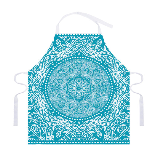 Teal And White Mandala Print Adjustable Apron