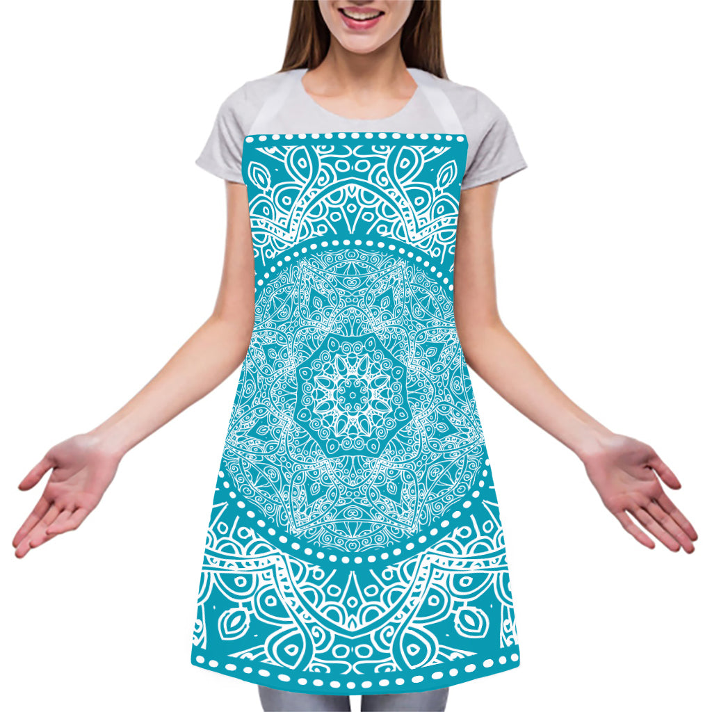 Teal And White Mandala Print Adjustable Apron