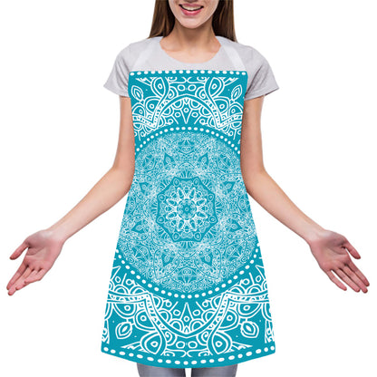 Teal And White Mandala Print Adjustable Apron