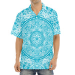 Teal And White Mandala Print Aloha Shirt