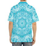 Teal And White Mandala Print Aloha Shirt