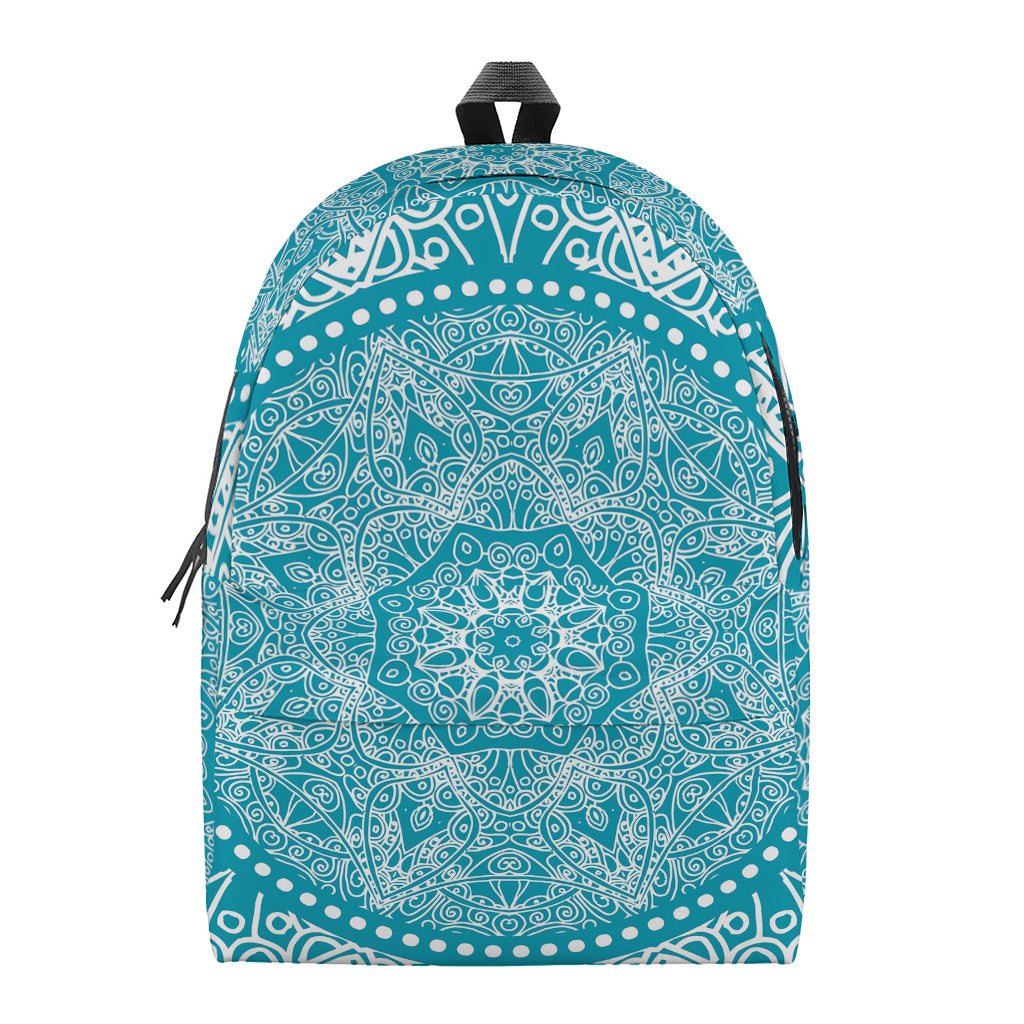 Teal And White Mandala Print Backpack