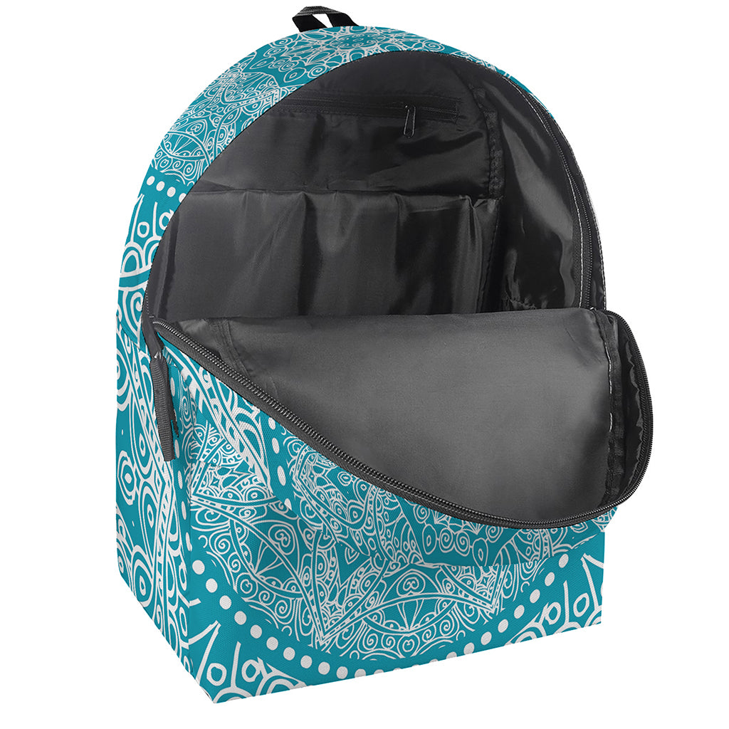 Teal And White Mandala Print Backpack