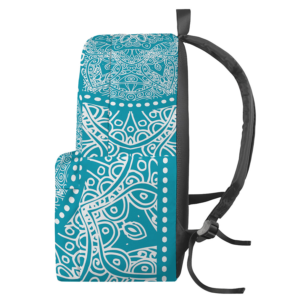 Teal And White Mandala Print Backpack