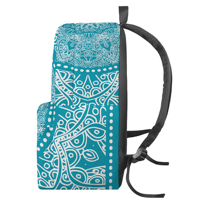 Teal And White Mandala Print Backpack