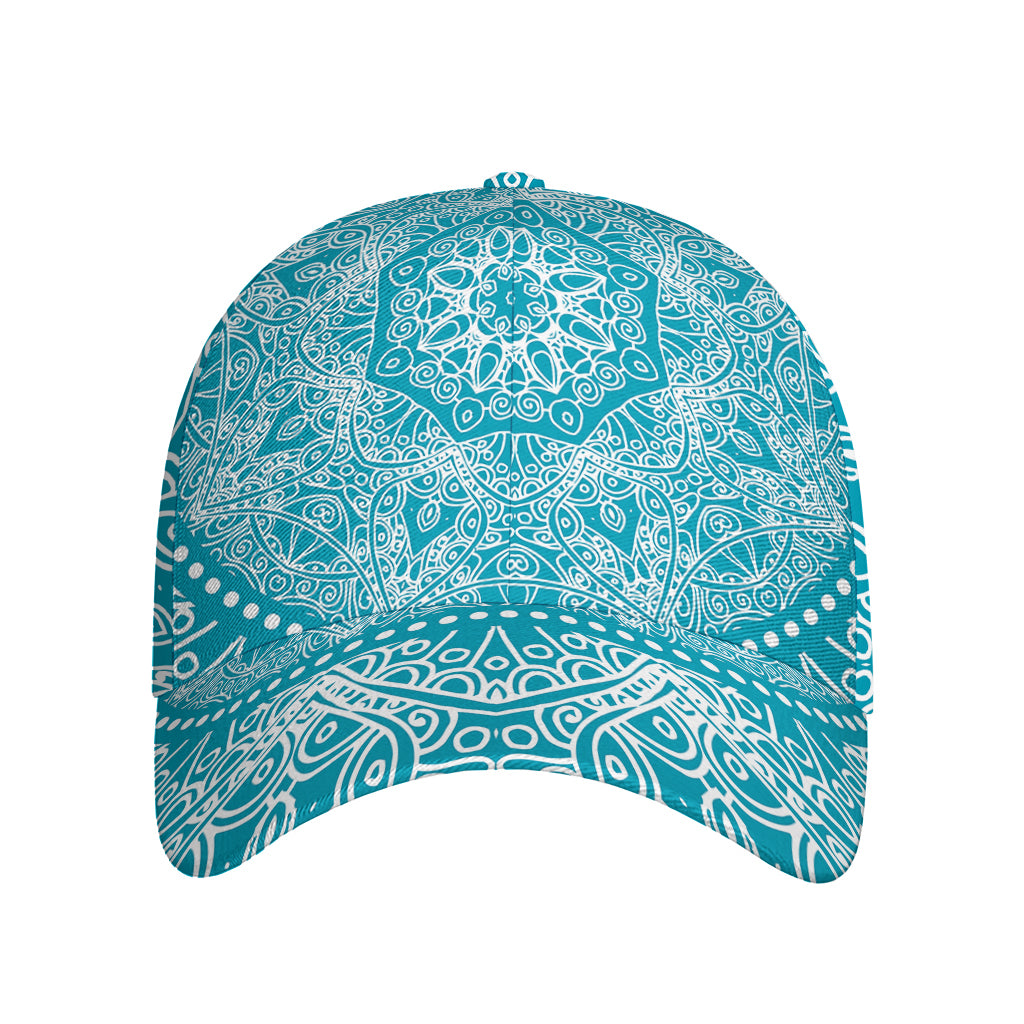 Teal And White Mandala Print Baseball Cap