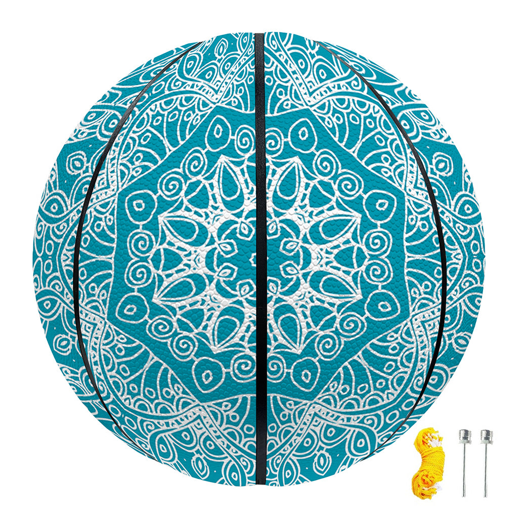 Teal And White Mandala Print Basketball