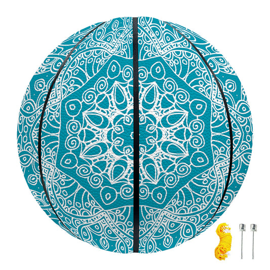 Teal And White Mandala Print Basketball
